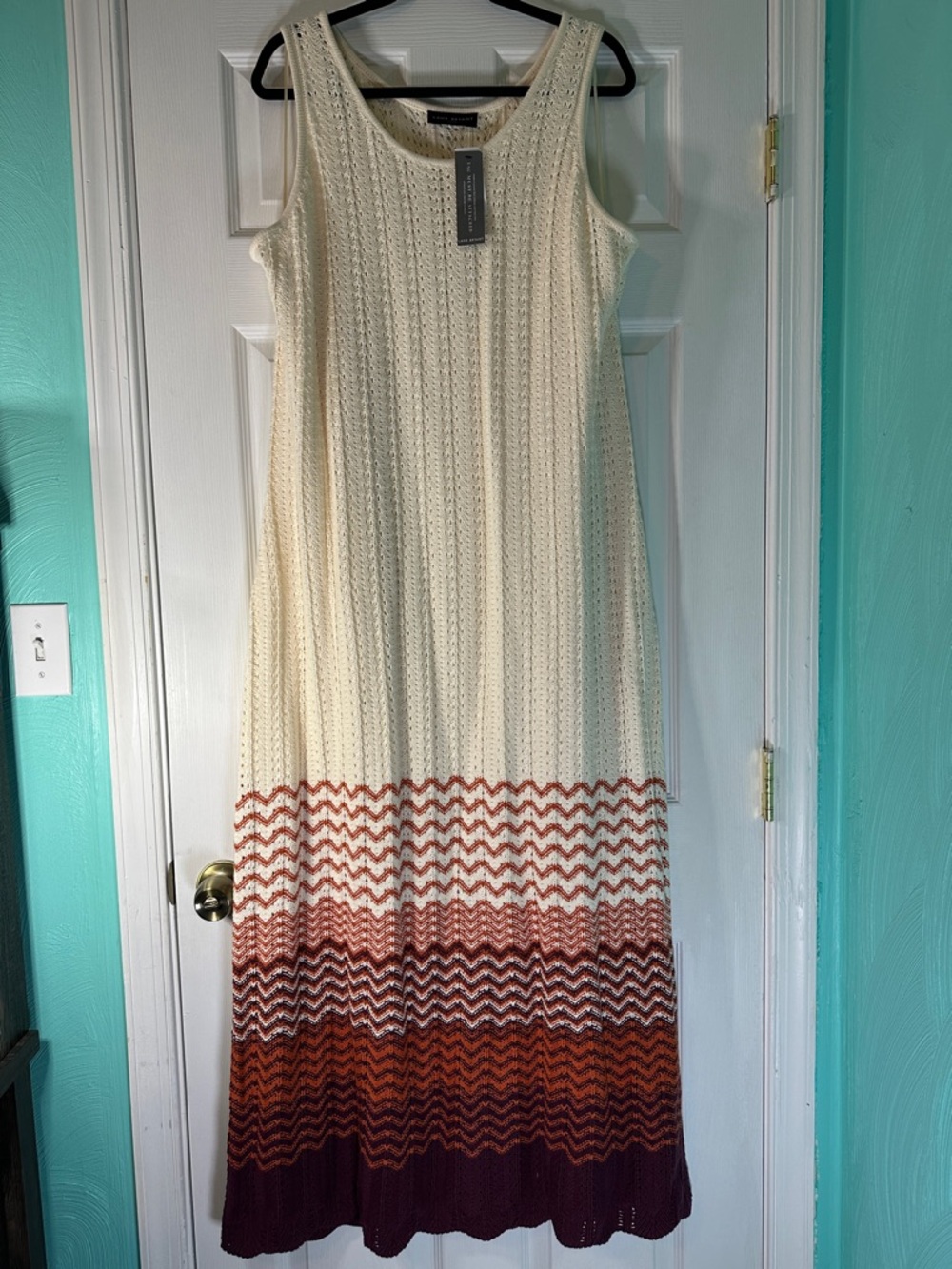 Lane Bryant Cream Maxi Dress with Rust and Plum Zigzag Hem
